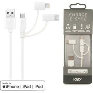 3in1 (Usb A - Type C - Micro USB - Lightning) 1 Metre Data Kablosu Beyaz