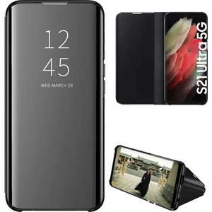 Samsung Galaxy S21 Ultra 5G İçin Pc Pu Deri Standlı Pencereli Kılıf (Yurt Dışından)