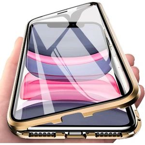 iPhone 11 İçin 360 Derece Tam Koruma Şeffaf Manyetik Metal Bumper Kılıf (Yurt Dışından)