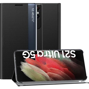 Samsung Galaxy S21 Ultra 5G İçin İnce Flip Pu Deri Pencereli Standlı Kılıf (Yurt Dışından)