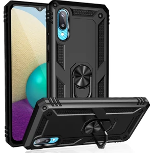Samsung Galaxy A02 İçin Çift Katmanlı Halkalı Standlı Kılıf (Yurt Dışından)