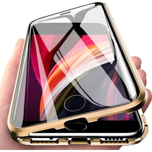 iPhone 7 / 8 / Se 2020 İçin 360 Derece Tam Koruma Şeffaf Manyetik Metal Bumper Kılıf (Yurt Dışından)