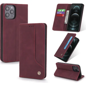 iPhone 12 Mini İçin Retro Deri Manyetik ShockProof Tpu Flip Standlı Kılıf (Yurt Dışından)