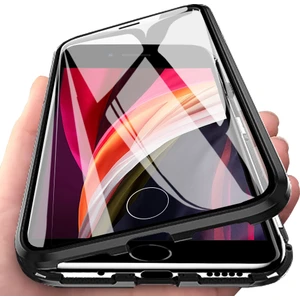 iPhone 7 / 8 / Se 2020 İçin 360 Derece Tam Koruma Şeffaf Manyetik Metal Bumper Kılıf (Yurt Dışından)