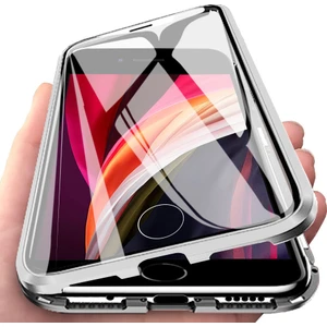 iPhone 7 / 8 / Se 2020 İçin 360 Derece Tam Koruma Şeffaf Manyetik Metal Bumper Kılıf (Yurt Dışından)