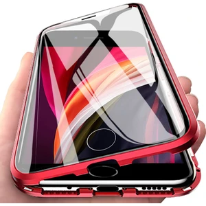 iPhone 7 / 8 / Se 2020 İçin 360 Derece Tam Koruma Şeffaf Manyetik Metal Bumper Kılıf (Yurt Dışından)