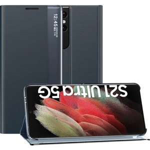 Samsung Galaxy S21 Ultra 5G İçin İnce Flip Pu Deri Pencereli Standlı Kılıf (Yurt Dışından)
