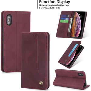 iPhone X / iPhone XS İçin Retro Deri Manyetik ShockProof Tpu Flip Standlı Kılıf (Yurt Dışından)