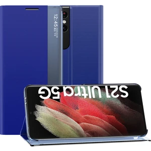 Samsung Galaxy S21 Ultra 5G İçin İnce Flip Pu Deri Pencereli Standlı Kılıf (Yurt Dışından)