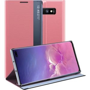 Samsung Galaxy S10 Plus İçin İnce Flip Pu Deri Pencereli Standlı Kılıf (Yurt Dışından)
