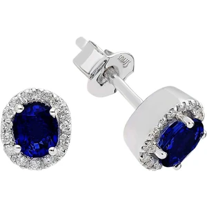 Pırlanta ve Oval Safir Taşlı Küpe 0405E0022