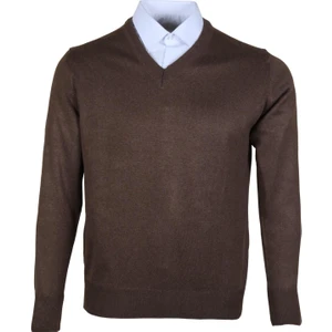 Erkek Yünlü Kazak V Yaka Normal Klasik Kesim Kahve RAR00377