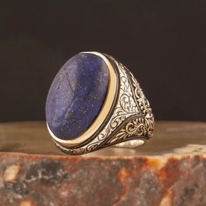 Takı Depo Lapis Lazuli Taşlı Gümüş Erkek Yüzük