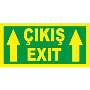 Yangın Fosforlu Fotolümen Levha Yönlendirme Çıkış Exıt Yukarı Ok  12X24 cm