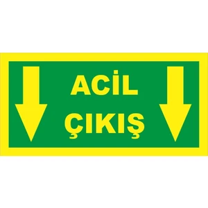 Yangın Fosforlu Fotolümen Levha Yönlendirme Acil Çıkış Aşağı Ok 12X24 cm