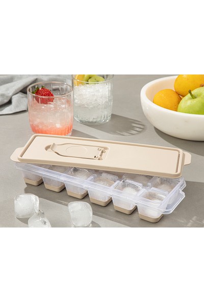 English Home Simply Plastik Kapaklı Buz Kalıbı 8,9X25,3X3,9 cm Koyu Bej