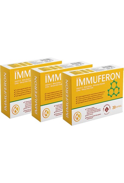 Kuazar İlaç Immuferon - Beta Glucan ve Vitamin C Gıda Takviyesi 3 x 30 Kapsül