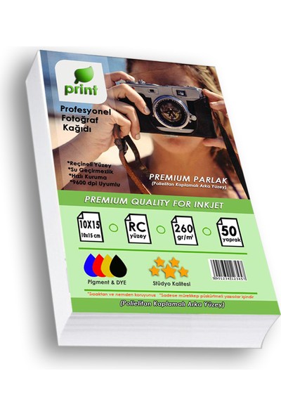 Print Epson Yazıcılar Için Fotoğraf Kağıdı 10X15 Premium Parlak 260 gr 50 Yaprak
