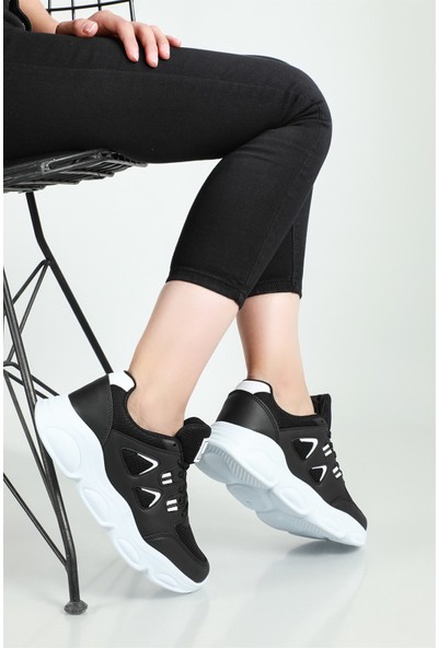 Dark Step Nefes Alır Rahat Siyah Beyaz Kadın Spor Ayakkabı 144