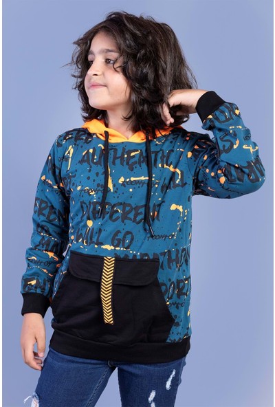 Toontoy Kids Erkek Çocuk Kanguru Cepli Kapüşonlu Baskılı Sweatshirt