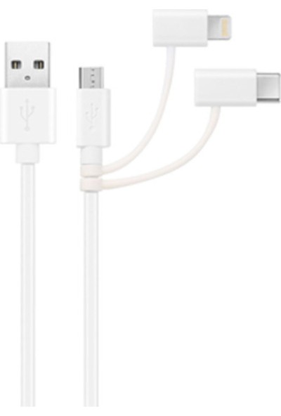 Key 3in1 (Usb A - Type C - Micro USB - Lightning) 1 Metre Data Kablosu Beyaz