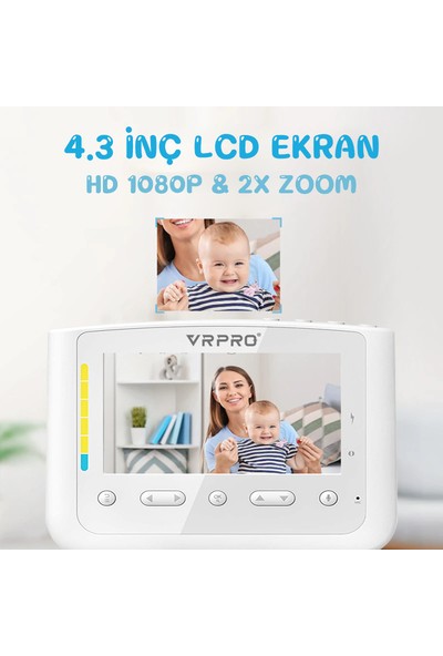 Vrpro 4.3 Inç Wifi Bebek Izleme Kamera Ninnili Çoklu Kamera Desteği Sıcaklık Kontrol