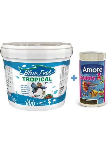 Bluefeel Tropical Granulat 3 kg Kova + Amore Guppy Mix 1000ML Kutu