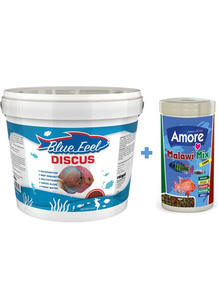 Bluefeel Discus 3 kg Kova + Amore Malawi Mix Chips 1000ML Kutu