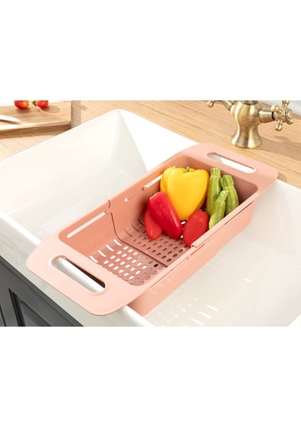 English Home Trendy Plastik Ayarlanabilir Lavabo Süzgeci Süzgeç 48X19X8 cm Koyu Pembe