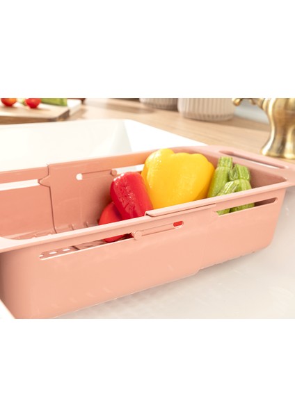 English Home Trendy Plastik Ayarlanabilir Lavabo Süzgeci Süzgeç 48X19X8 cm Koyu Pembe