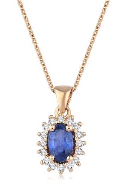 0.12 Karat Pırlanta, 0.92 Karat Oval Safir Kolye PN1691B
