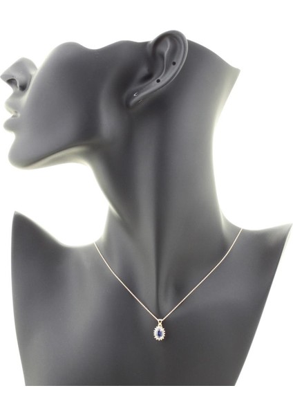 0.12 Karat Pırlanta, 0.92 Karat Oval Safir Kolye PN1691B