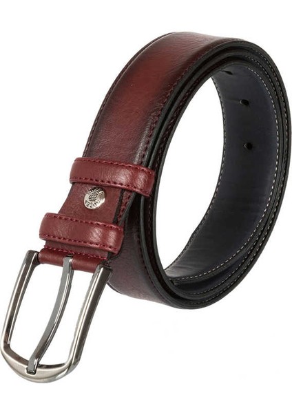 Bordo Suni Deri Dikişli Model 3.5 Cm.lik Klasik Kemer - 8017