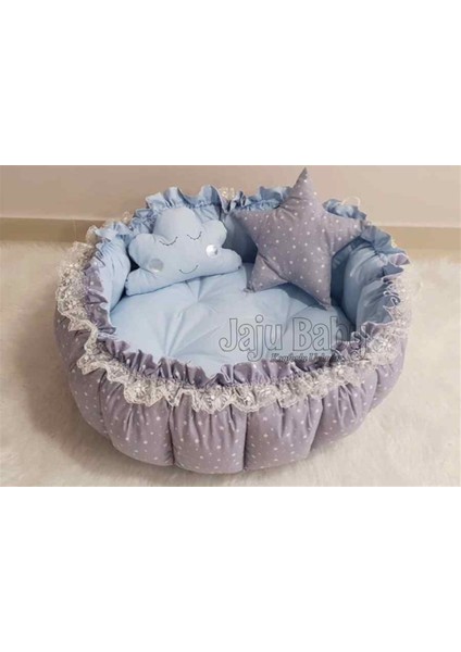 Gri ve Mavi Açılır Kapanır Oyun Minderi Bebek Yuvası