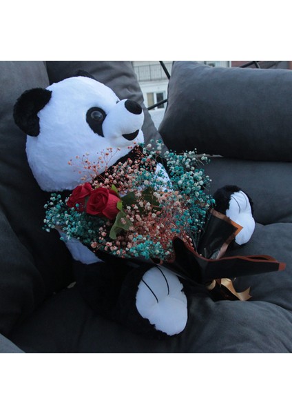 Sevimli Peluş Panda 50 cm Gül & Cipso Sarmalı Romantik Çiçek Demet Set Sevgiliye modelleri
