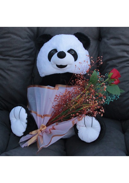 Sevimli Peluş Panda 50 cm Gül & Cipso Sarmalı Romantik Çiçek Demet Seti Sevgiliye modelleri