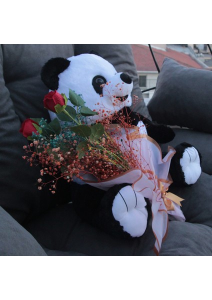 Sevimli Peluş Panda 50 cm Gül & Cipso Sarmalı Romantik Çiçek Demet Seti Sevgiliye fırsatları