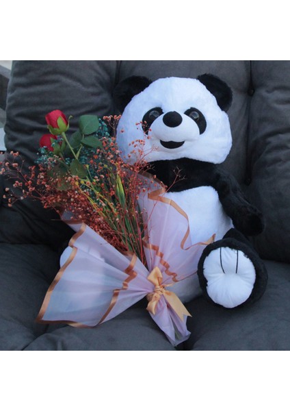 Sevimli Peluş Panda 50 cm Gül & Cipso Sarmalı Romantik Çiçek Demet Seti Sevgiliye indirimleri