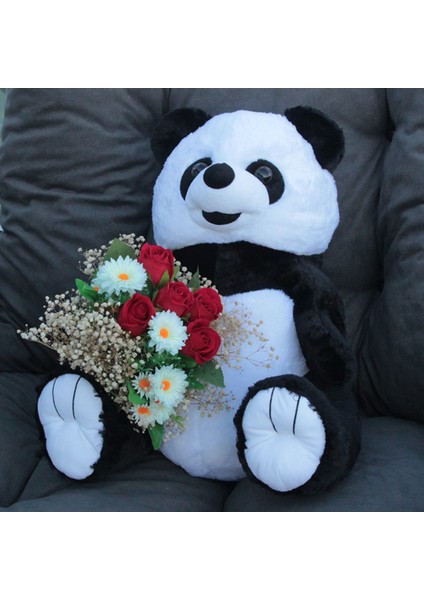 Sevimli Peluş Panda 50 cm Gül & Papatya Cipsolarla Sarılı Buket Set modelleri
