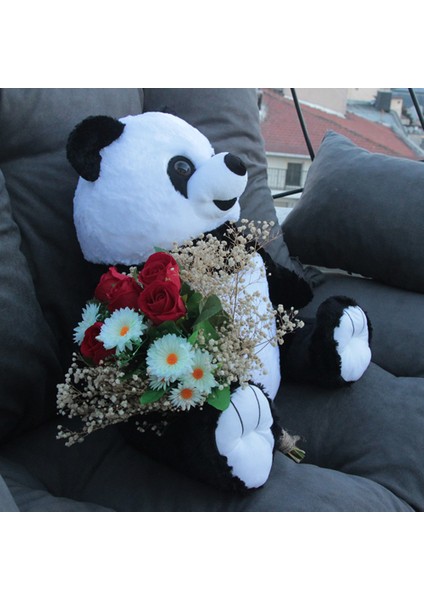 Sevimli Peluş Panda 50 cm Gül & Papatya Cipsolarla Sarılı Buket Set fırsatları