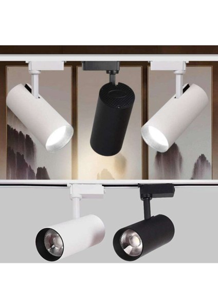 Siyah Kasa ve Günışığı 4 Adet 360 Derece Dönen LED Ray Spot Lamba 1 Metre Raylı Armatür