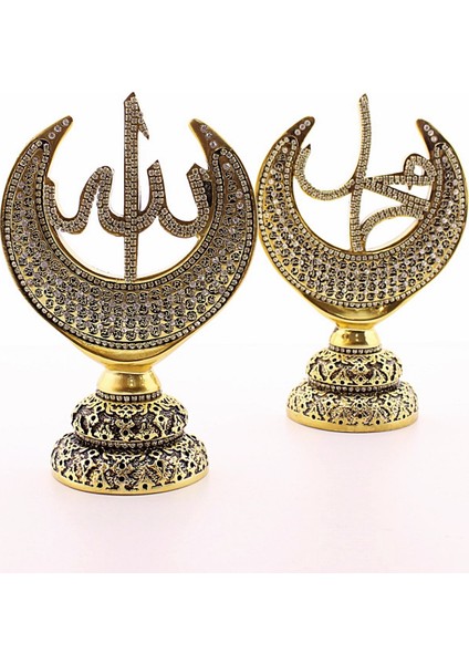 2'li Gold Allah Muhammed Hilal Orta Boy Biblo 20CM modelleri