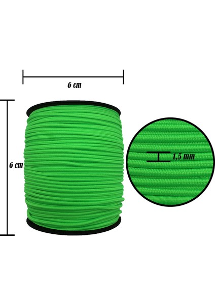 1.5 mm Şapka Lastik - 100 Metre Neon Yeşil - Yuvarlak Lastik