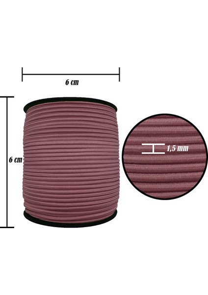 1.5 mm Şapka Lastik - 100 Metre Gül Kurusu - Yuvarlak Lastik