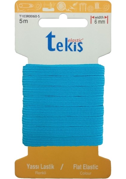 6 mm Turkuaz Yassı Lastik - 5 Metre