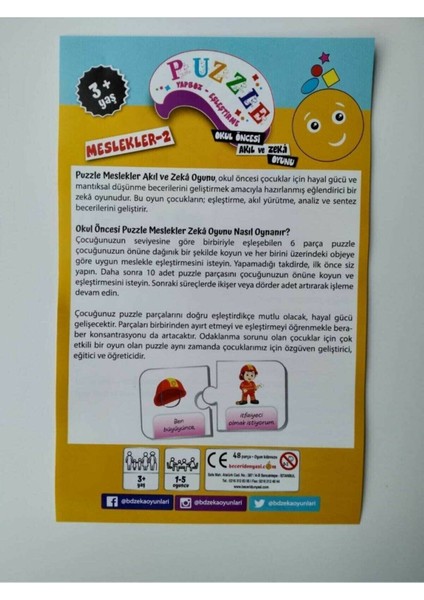 Meslekler-2 Okul Öncesi Akıl ve Zeka Oyunu