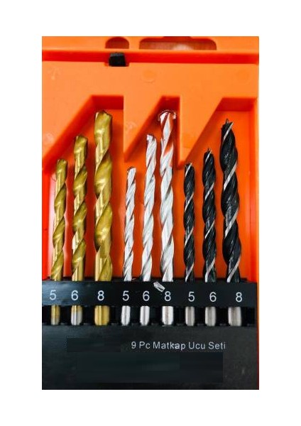 - Matkap Ucu Seti 9 Parça (Ahşap Metal ve Beton)