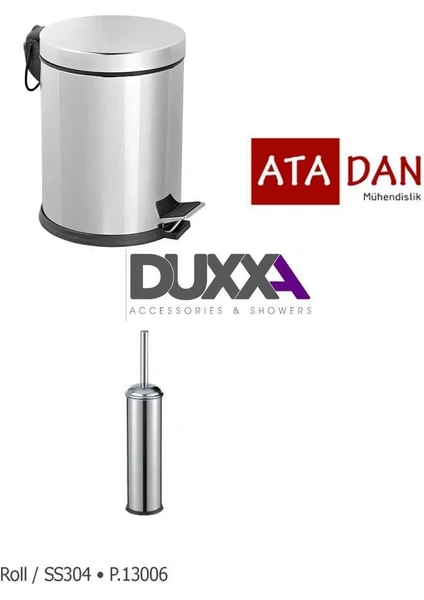 Duxxa Pedallı 5 Lt Çöp Kovası 304 Paslanmaz+Duxxa Roll Wc Fırçalık 304 Paslanmaz