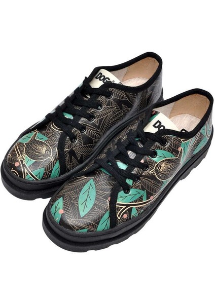 Kadın Vegan Deri Siyah Sneakers - Bird and Leaves Tasarım