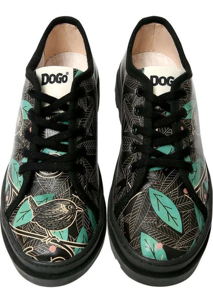 Kadın Vegan Deri Siyah Sneakers - Bird and Leaves Tasarım